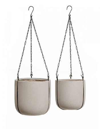Кашпо TREEZ Effectory Beton Чаша подвесная на цепочках Белый песок в-23 см, д-24 см