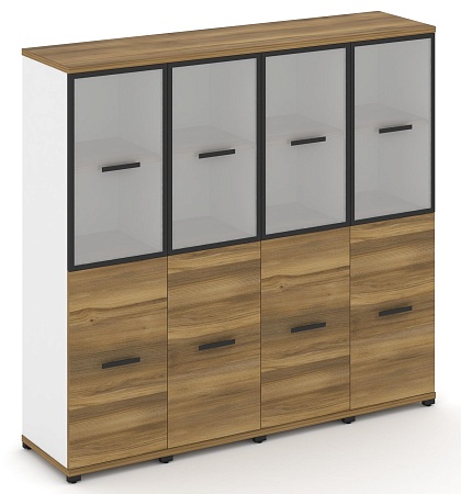 Шкаф четыре узкие секции, 4 ниши (4 фасада ЛДСП, 2 ниши + 2 фасада стекло белое матовое в раме, 2 ниши) CN.STU-442 RM B/W