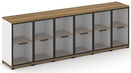 Шкаф шесть узких секций, 2 ниши (6 фасадов стекло прозрачное в раме, 2 ниши) CN.STU-263 RP B/W