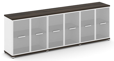 Шкаф три широкие секции, 2 ниши (6 фасадов стекло белое матовое в раме, 2 ниши) CN.STS-233 RM B/W