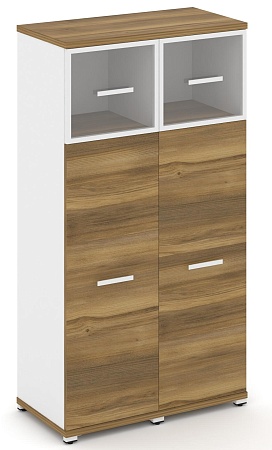 Шкаф две узкие секции, 4 ниши (2 фасада ЛДСП, 3 ниши + 2 фасада стекло прозрачное в раме, 1 ниша) CN.STU-424 RP B/W