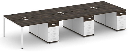 Рабочая станция на 6 мест с четыремя опорными тумбами CN.DRS-457 B/W