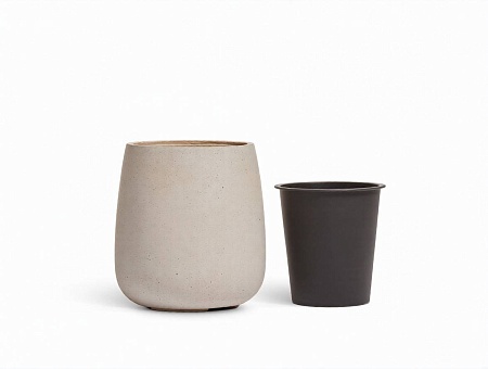 Кашпо TREEZ Effectory Beton Design-Чаша Белый песок в-33 см, д-31 см
