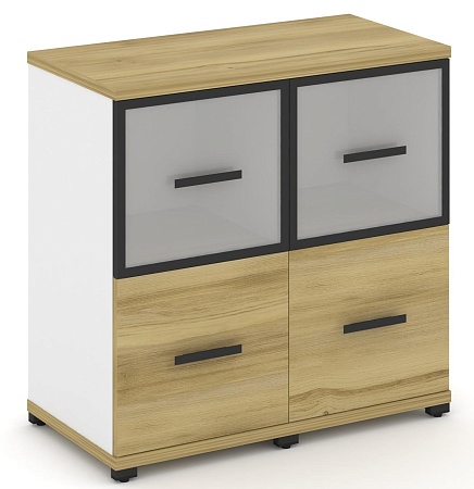 Шкаф две узкие секции, 2 ниши (2 фасада ЛДСП, 1 ниша + 2 фасада стекло белое матовое в раме, 1 ниша) CN.STU-222 RM B/W