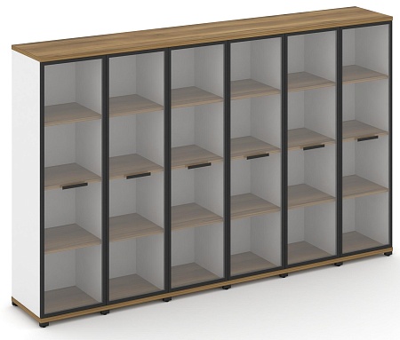 Шкаф шесть узких секций, 4 ниши (6 фасадов стекло прозрачное в раме, 4 ниши) CN.STU-466 RP B/W