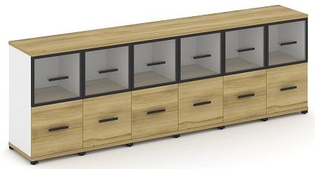 Шкаф шесть узких секций, 2 ниши (6 фасадов ЛДСП, 1 ниша + 6 фасадов стекло прозрачное в раме, 1 ниша) CN.STU-262 RP B/W