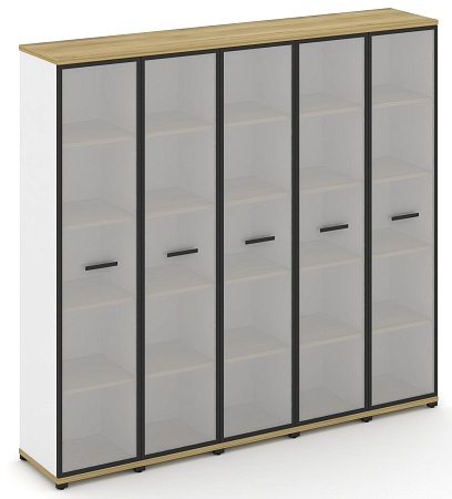 Шкаф пять узких секций, 5 ниш (5 фасадов стекло белое матовое в раме, 5 ниш) CN.STU-558 RM B/W