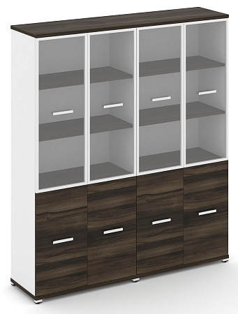 Шкаф две широкие секции, 5 ниш (4 фасада ЛДСП, 2 ниши + 4 фасада стекло прозрачное в раме, 3 ниши) CN.STS-522 RP B/W