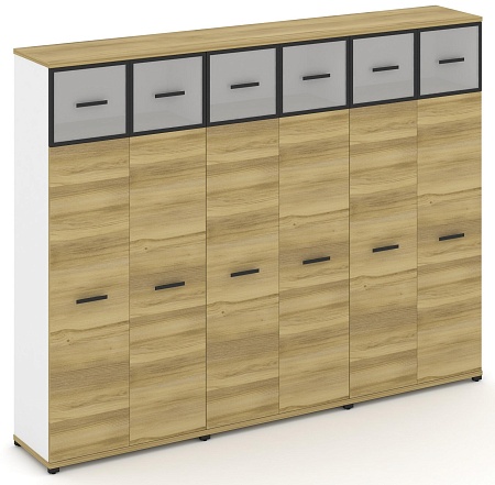 Шкаф три широкие секции, 5 ниш (6 фасадов ЛДСП, 4 ниши + 6 фасадов стекло белое матовое в раме, 1 ниша) CN.STS-537 RM B/W