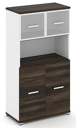 Шкаф две широкие секции, 4 ниши (2 фасада ЛДСП, 2 ниши + 2 фасада стекло белое матовое в раме, 1 ниша) CN.STS-415 RM B/W