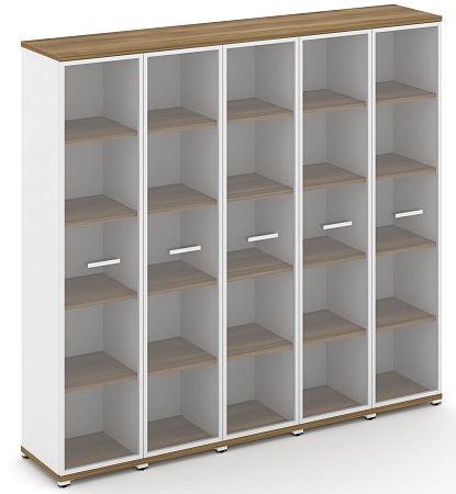 Шкаф пять узких секций, 5 ниш (5 фасадов стекло прозрачное в раме, 5 ниш) CN.STU-558 RP B/W