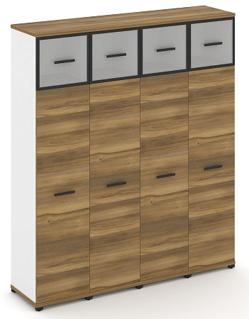 Шкаф четыре узкие секции, 5 ниш (Два фасада ЛДСП накладных на 4 ниши + два фасада стекло белое матовое в раме, накладных на 1 нишу + два фасада ЛДСП полунакладных на 4 ниши + два фасада стекло белое матовое в раме, полунакладных на 1 нишу) CN.STU-547 RM B