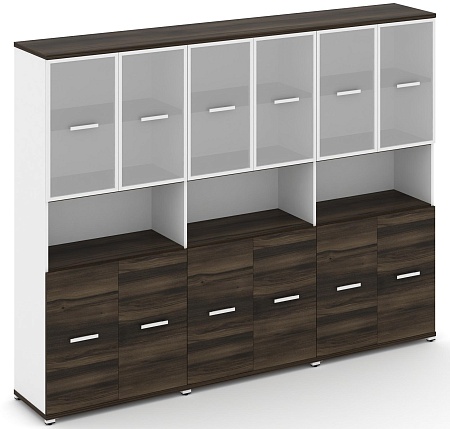 Шкаф три широкие секции, 5 ниш (6 фасадов ЛДСП, 2 ниши + 6 фасадов стекло белое матовое в раме, 2 ниши) CN.STS-533 RM B/W