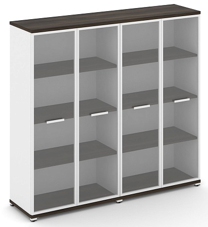 Шкаф две широкие секции, 4 ниши (4 фасада стекло прозрачное в раме,  4 ниши) CN.STS-426 RP B/W