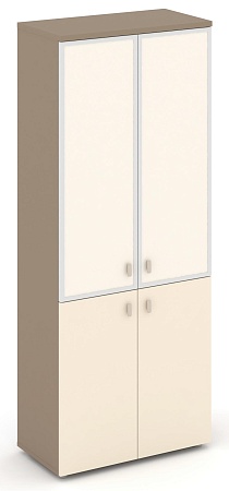 Шкаф высокий широкий (2 низких фасада ЛДСП + 2 средних фасада стекло лакобель  Satin в раме) ES.ST-1.2R I/U