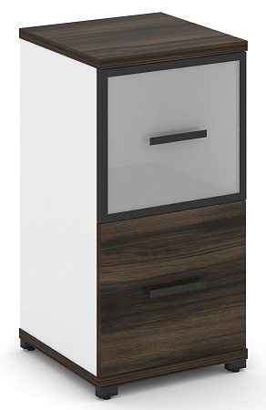 Шкаф одна узкая секция, 2 ниши (фасад ЛДСП, 1 ниша + фасад стекло белое матовое в раме, 1 ниша) CN.STU-212 RM B/W