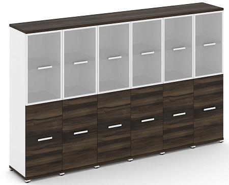 Шкаф шесть узких секций, 4 ниши (6 фасадов ЛДСП, 2 ниши + 6 фасадов стекло белое матовое в раме, 2 ниши) CN.STU-462 RM B/W