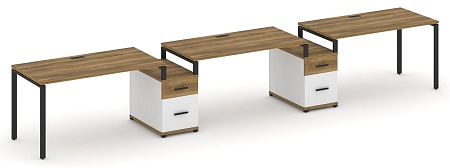 Рабочая станция на 3 места с двумя опорными тумбами CN.ORS-331 B/W