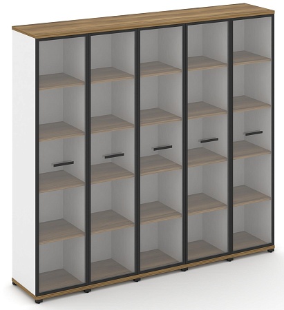 Шкаф пять узких секций, 5 ниш (5 фасадов стекло прозрачное в раме, 5 ниш) CN.STU-558 RP B/W