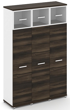 Шкаф три узкие секции, 5 ниш (3 фасада ЛДСП  4 ниши + 3 фасада стекло прозрачное в раме,  1 ниша) CN.STU-537 RP B/W