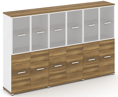 Шкаф три широкие секции, 4 ниши (6 фасадов ЛДСП, 2 ниши + 6 фасадов стекло белое матовое в раме, 2 ниши) CN.STS-432 RM B/W