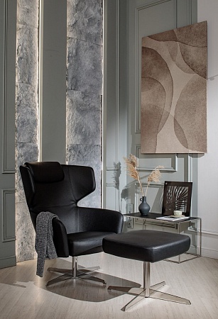 VENTO Пуф кожа ЧЕРНЫЙ/ХРОМ ELEGANCE Pouf R8 Dakota black