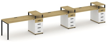 Рабочая станция на 3 места с тремя опорными тумбами CN.ORS-459 B/W