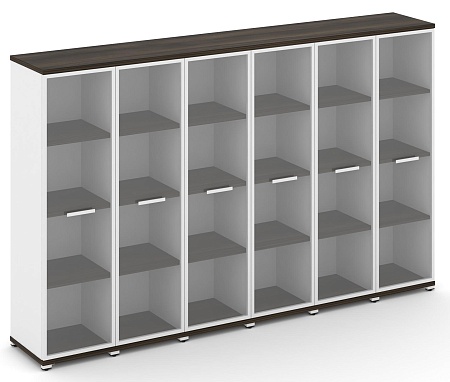 Шкаф шесть узких секций, 4 ниши (6 фасадов стекло прозрачное в раме, 4 ниши) CN.STU-466 RP B/W