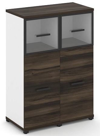 Шкаф две узкие секции, 3 ниши (2 фасада ЛДСП, 2 ниши + 2 фасада стекло прозрачное в раме,  1 ниша) CN.STU-324 RP B/W