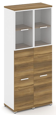 Шкаф две узкие секции, 5 ниш (Два фасада ЛДСП  3 ниши + два фасада стекло прозрачное в раме,  2 ниши) CN.STU-525 RP B/W