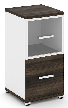 Шкаф одна узкая секция, 2 ниши (фасад ЛДСП, 1 ниша + фасад стекло прозрачное в раме, 1 ниша) CN.STU-212 RP B/W