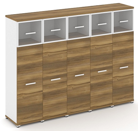 Шкаф пять узких секций, 4 ниши (5 фасадов ЛДСП,  3 ниши + 5 фасадов стекло прозрачное в раме, 1 ниша) CN.STU-454 RP B/W