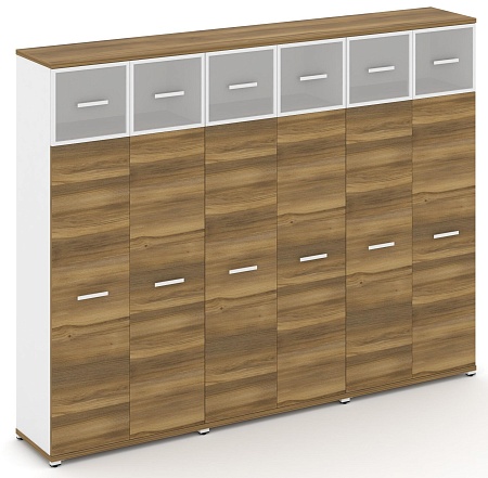 Шкаф три широкие секции, 5 ниш (6 фасадов ЛДСП, 4 ниши + 6 фасадов стекло белое матовое в раме, 1 ниша) CN.STS-537 RM B/W