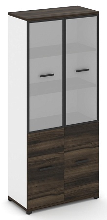 Шкаф одна широкая секция, 5 ниш (2 фасада ЛДСП, 2 ниши + 2 фасада стекло белое матовое в раме, 3 ниши) CN.STS-512 RM B/W