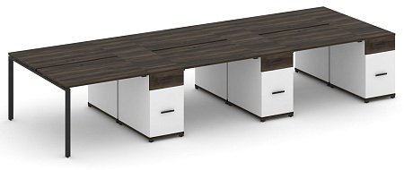 Рабочая станция на 6 мест с четыремя опорными тумбами CN.DRS-461 B/W