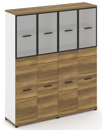 Шкаф две широкие секции, 5 ниш (4 фасада ЛДСП,  3 ниши + 4 фасада стекло белое матовое в раме, 2 ниши) CN.STS-525 RM B/W