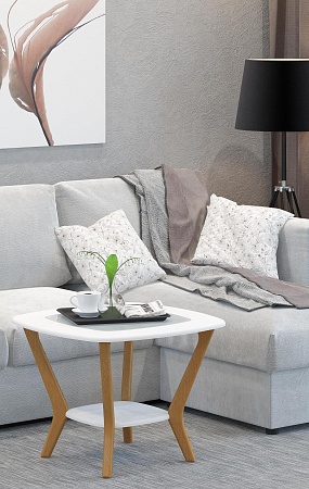 Журнальный столик со стеклом Мельбурн (Белый/Дуб с...