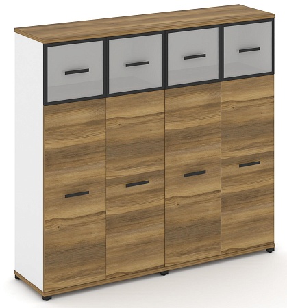 Шкаф две широкие секции, 4 ниши (4 фасада ЛДСП, 3 ниши + 4 фасада стекло стело белое матовое в раме, 1 ниша) CN.STS-424 RM B/W