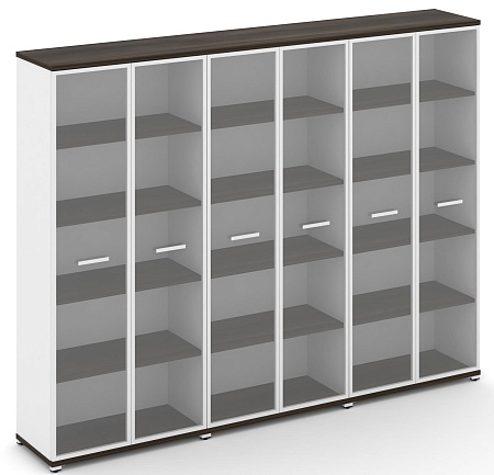 Шкаф три широкие секции, 5 ниш (6 фасадов стекло прозрачное в раме, 5 ниш) CN.STS-538 RP B/W