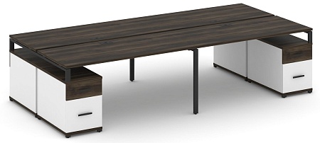 Рабочая станция на 4 места с двумя двухсторонними опорными тумбами CN.DRS-332 B/W