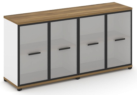 Шкаф две широкие секции, 2 нишии (4 фасада стекло белое матовое в раме, 2 ниши) CN.STS-223 RM B/W