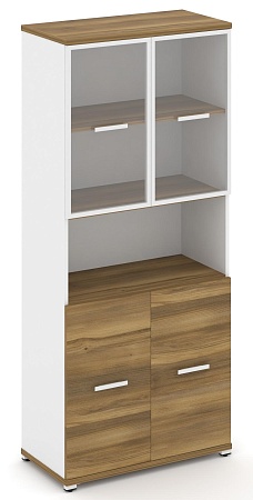 Шкаф одна широкая секция, 5 ниш (2 фасада ЛДСП, 2 ниши + 2 фасада стекло прозрачное в раме, 2 ниши) CN.STS-513 RP B/W