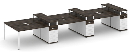 Рабочая станция на 6 мест с шестью опорными тумбами CN.DRS-475 B/W