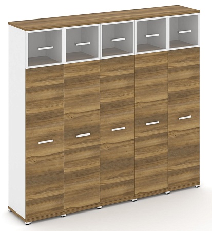 Шкаф пять узких секций, 5 ниш (5 фасадов ЛДСП, 4 ниши + 5 фасадов стекло прозрачное в раме, 1 ниша) CN.STU-557 RP B/W