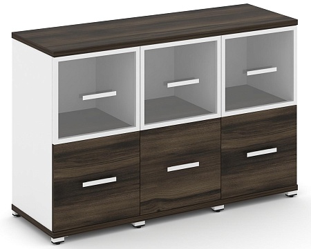 Шкаф три узкие секции, 2 ниши (3 фасада ЛДСП, 1 ниша + 3 фасада стекло прозрачное в раме, 1 ниша) CN.STU-232 RP B/W