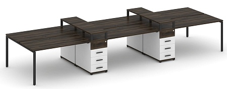Рабочая станция на 6 мест с четыремя опорными тумбами CN.DRS-467 B/W