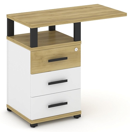 Тумба приставная узкая 3 ящика со свесом. С надставкой широкой. CN.TUS-002 B/W