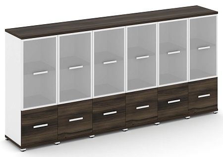 Шкаф шесть узких секций, 3 ниши (6 фасадов ЛДСП, 1 ниша + 6 фасадов стекло белое матовое, 2 ниши) CN.STU-362 RM B/W