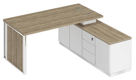 Стол руководителя на опорной тумбе с декоративной вставкой правый БР 107R