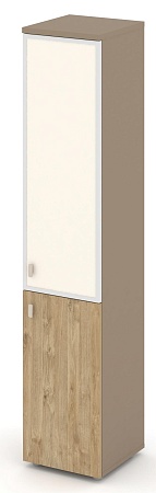 Шкаф высокий узкий правый (1 низкий фасад ЛДСП + 1 средний фасад стекло лакобель Satin в раме) ES.SU-1.2R(R) I/U